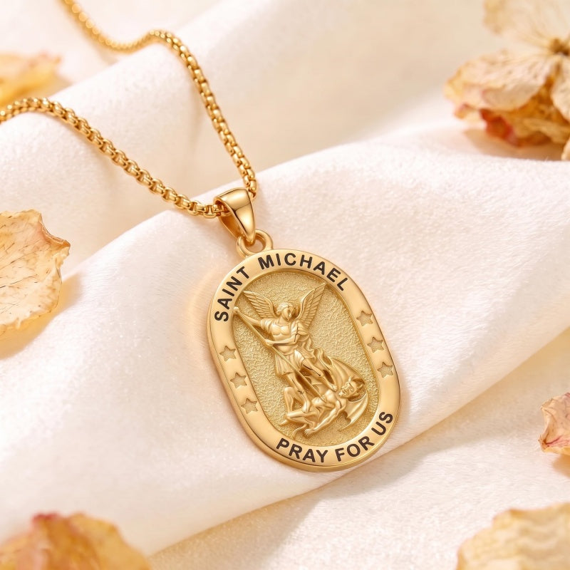 14K Gold  Plated Patron Saint Pendant Necklace Catholic Saints Religious Protective Jewelry Gift