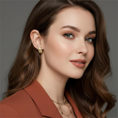 14K Gold Plated  Cubic Zircon X-shaped Hoop Earrings for Women