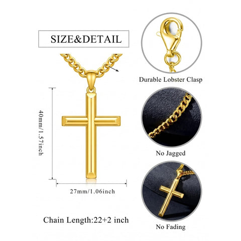 Cross Pendant Necklace for Men 14K Gold Plated Minimalist Christian Jewelry Religious Gift
