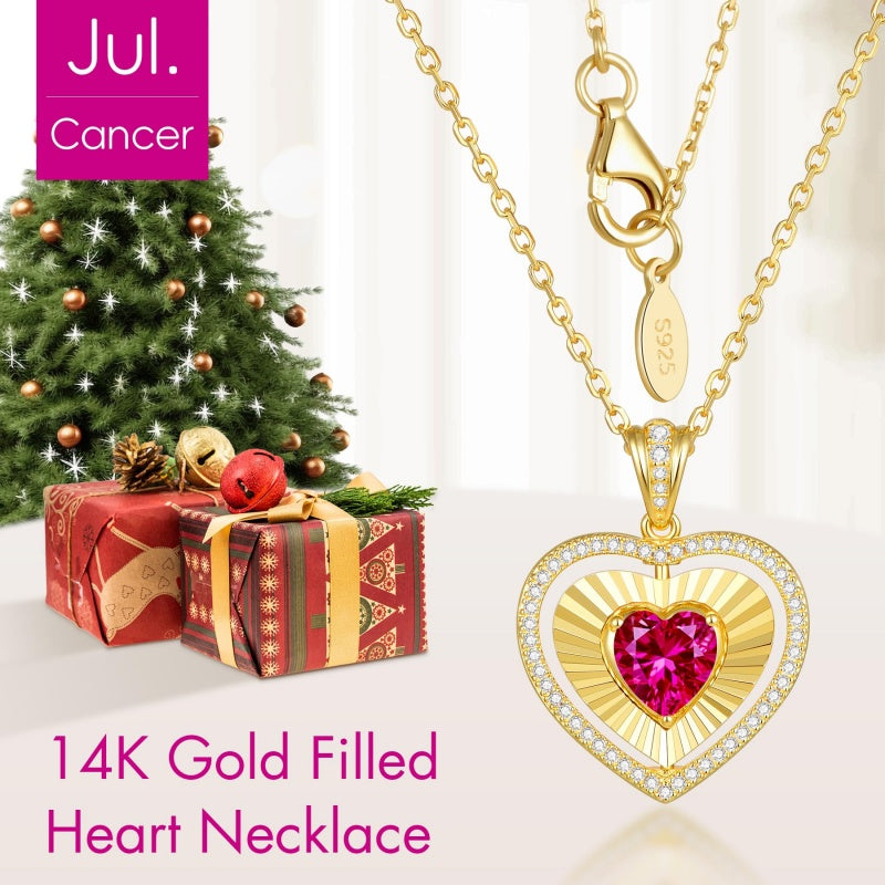 14K Gold  Plated Reversible Heart Birthstone Necklace with Zodiac Engraved Back Gifts for Women