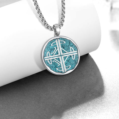 14K Gold Plated Turquoise Malachite Abalone Shell Cross Pendant Necklace for Men