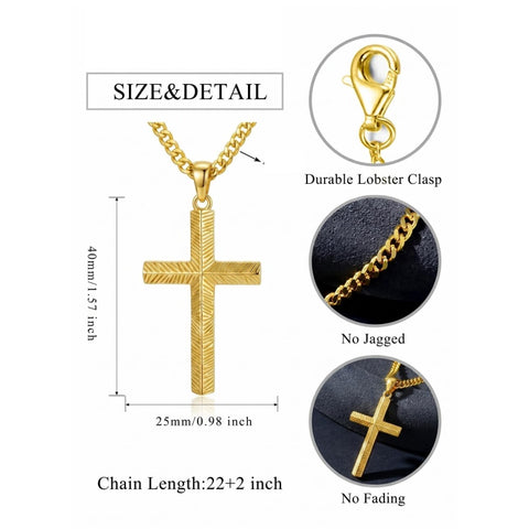 Cross Pendant Necklace for Men 14K Gold Plated Minimalist Christian Jewelry Religious Gift
