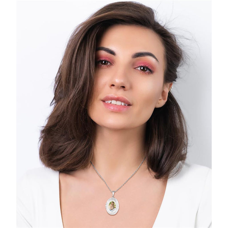 Copper Personalized  Photo Oval Olive Leaf Pendant Necklace