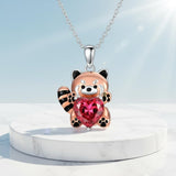Sterling Silver Birthstone Red Panda Pendant Necklace for Women Birthstone Christmas Birthday  Gifts