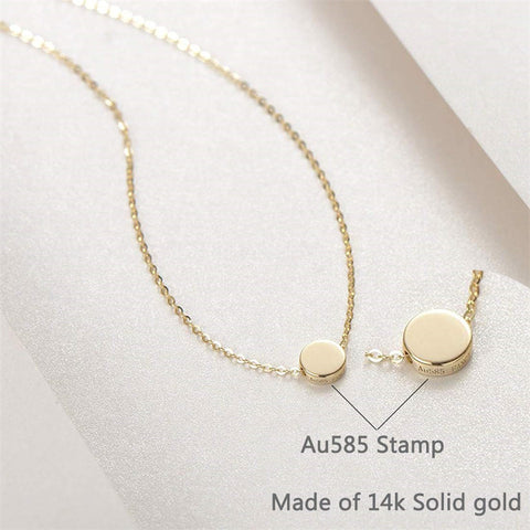 14K Gold Round Small Coin Pendant Necklace