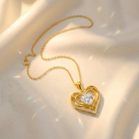 Heart Rose Pendant Necklace for Women  14K Gold Plated Mothers Day  Anniversary Birthday Gift