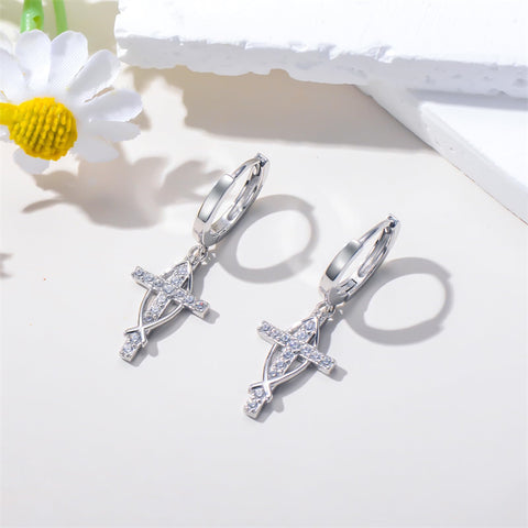 Sterling Silver Cross Sun Viking Wave Hoop Earrings for Men