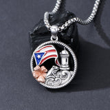Sterling Silver Frog Flag Puerto Rico Pendant Necklace