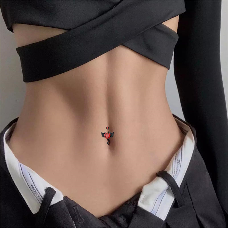 Sterling Silver Cubic Zircon Black Devil Belly Button Ring for Women