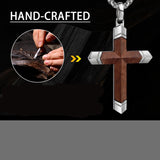 14K Gold  Plated Wooden Cross Crucifix Pendant Necklace for Men