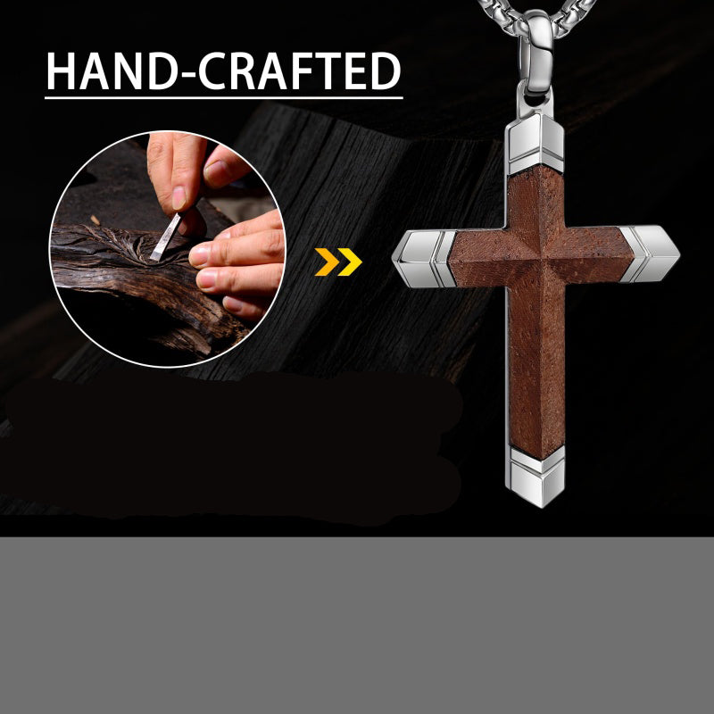 14K Gold  Plated Wooden Cross Crucifix Pendant Necklace for Men