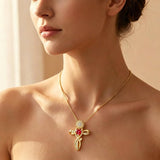 14K  Gold Plated 12 Color Birthstone Sunflower Cross Pendant  Necklace for Women Faith Cross Jewelry