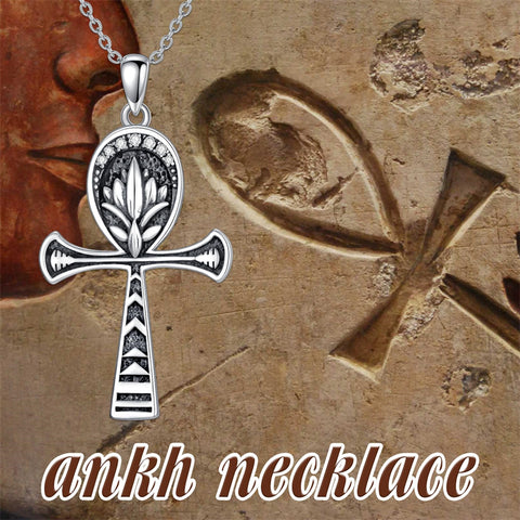Sterling Silver  Ankh Lotus Pendant Necklace