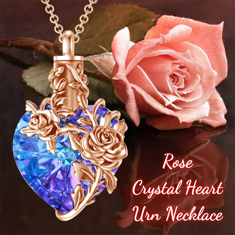 Sterling Silver Heart Crystal Rose Urn Necklaces for Ashes for Women