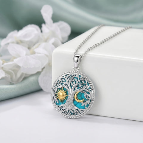 Sterling Silver Turquoise Sun and Moon AA Sobriety Celtic Knot Cross DNA Star of David Tree of Life Pendant Necklace