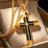 14K Gold Plated Turquoise Malachite Cross Necklace for Men Christianity Cross Jewelry