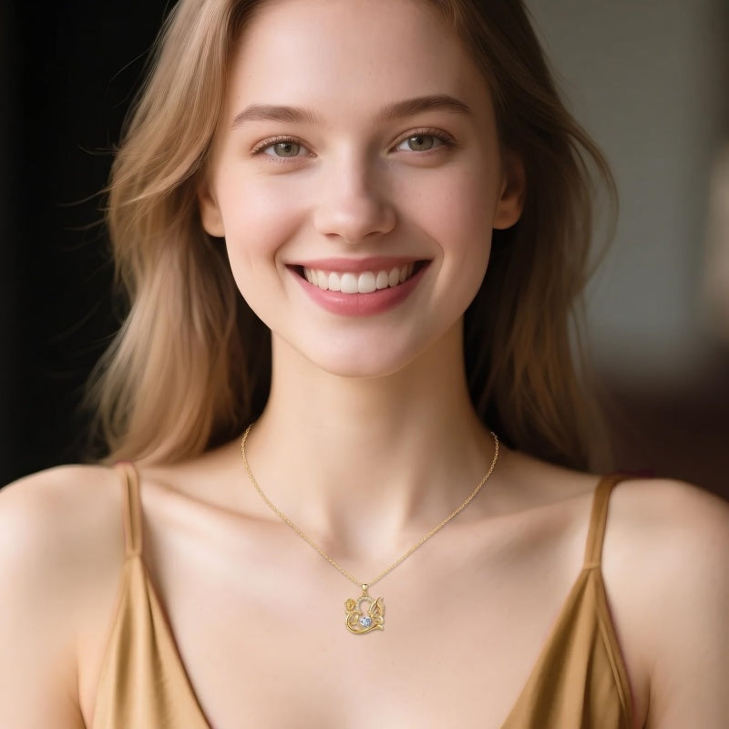 14K Gold Plated Heart Birthstone Rose Mom Butterfly Pendant Necklace for Women