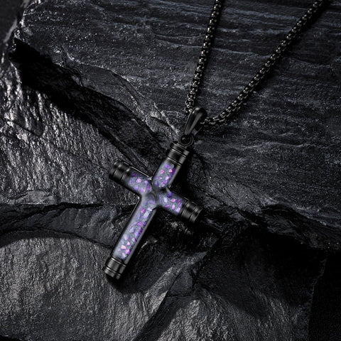 14K Gold Plated Wooden Abalone Shell Cross Pendant Necklacefor Men