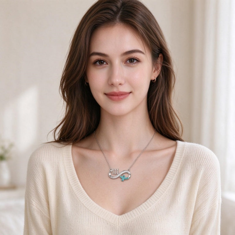 Sterling Silver Turquoise & Zirconia Infinity  111 222 333 444 777 Angel Number Pendant Necklace for Women