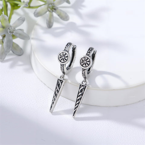 Sterling Silver Viking Raven Stud Dangle Earrings