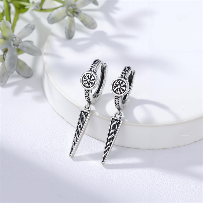 Sterling Silver Viking Raven Stud Dangle Earrings