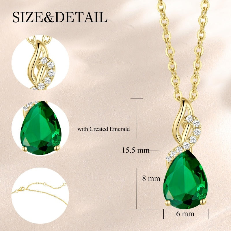 14K Gold Plated  Teardrop Birthstone Pendant Necklace Birthday Gifts for Women