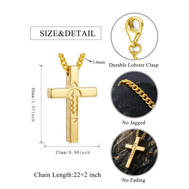 14K Gold Plated Soccer Football Basketball Baseball Cross  with Bible Verses Religious Pendant Necklace for Men