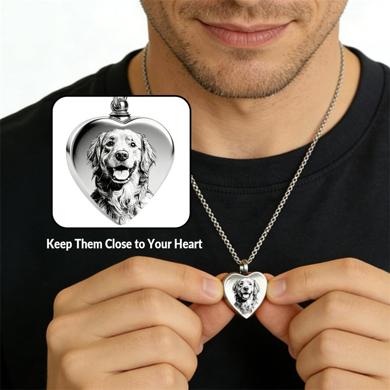 Stainless Steel Personalized Photo Engraved Heart Urn Necklace for Ashes
