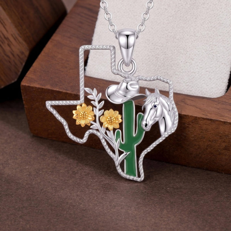 Sterling Silver  Bluebonnets Cow Skull Cowboy Hat Boot Cactus Cowgirl Texas Necklace Texas Necklace