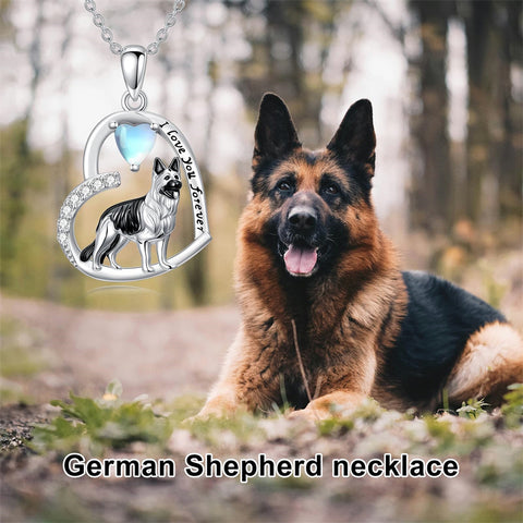 Sterling Silver Moonstone Pug Chihuahua Poodle German Shepherd Maltese Pendant Necklace Engraved wth I Love You Forever