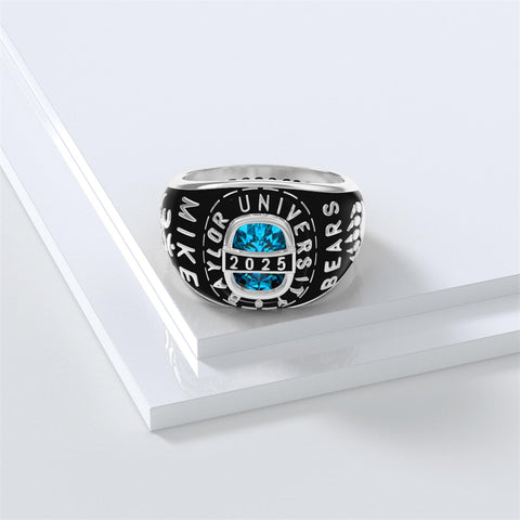 Sterling Silver Customized Birthstone High School Graduates Class Ring for Men