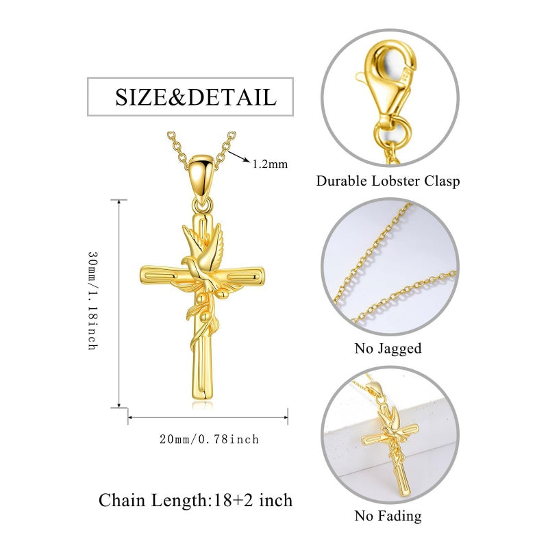 14K Gold Plated Cross Pendant Necklace for Women