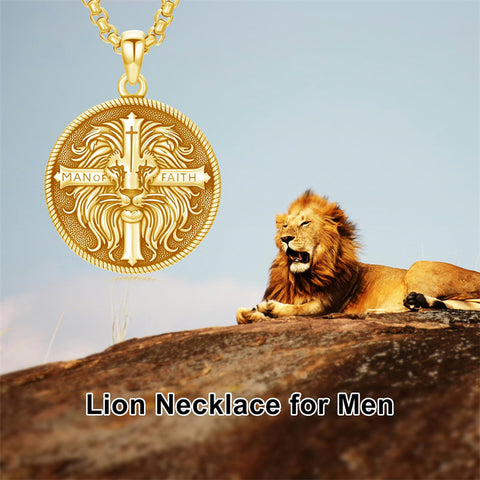 Sterling Silver Faith Bible Lion Pendant Necklace for Men