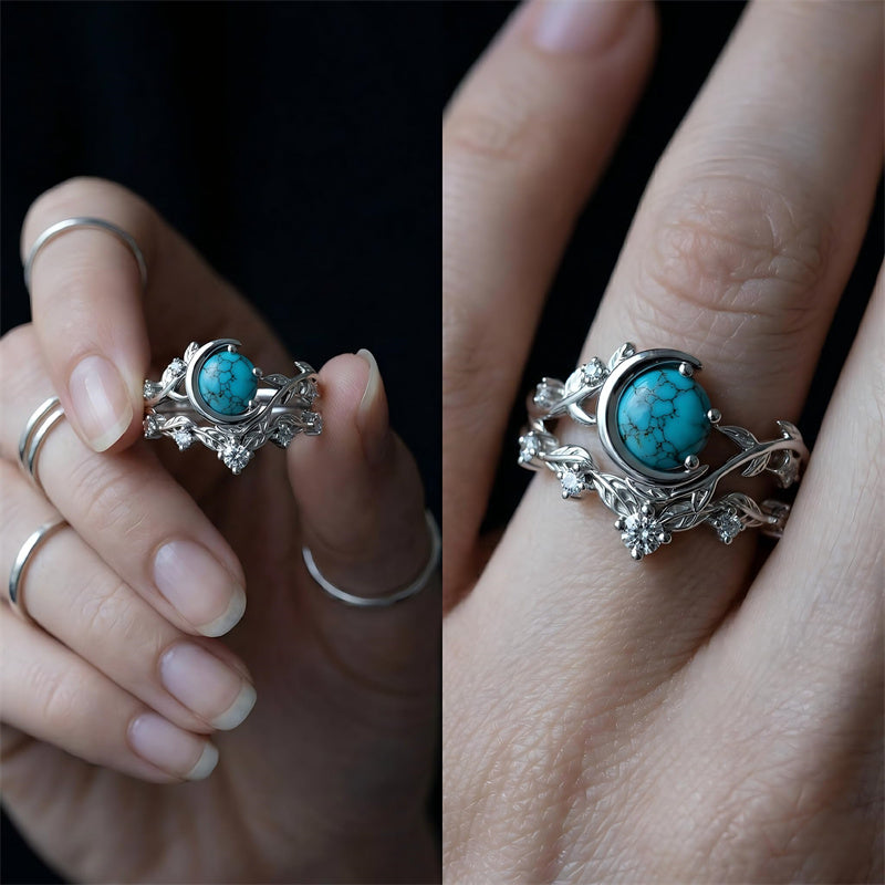 Sterling Silver Personalized Engraved 1-3CT Turquoise Engagement  Wedding Promise Ring Set for Her