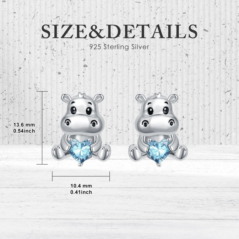 Sterling Silver Birthstone Otter Hippo Stud Earrings