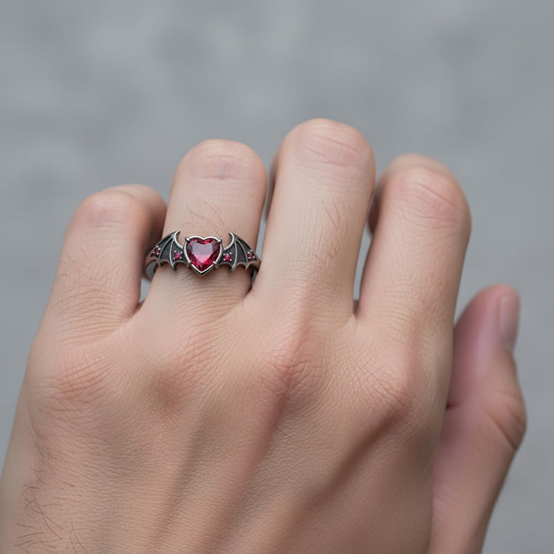 Sterling Silver 10K 14K 18K Gold 2-5CT Heart  Birthstone  Gothic Skeleton Halloween Skull Bat Ring