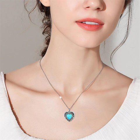 Sterling Silver Moonstone Turquoise Moss Agate Heart Shaped Urn Necklace for Ashes