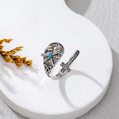 Sterling Silver Turquoise Hummingbird Butterfly Sunflower Adjustable Spoon Ring