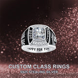Sterling Silver Personalized  Birthstone Engraved Class Ring Graduation Jewelry