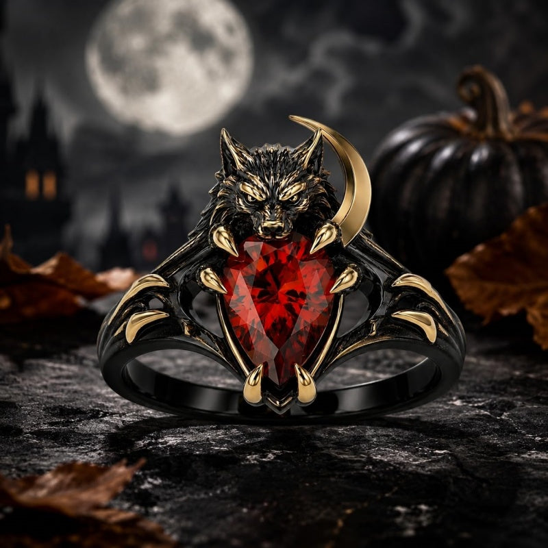 Sterling Silver  10K 14K 18K Gold Pear Shaped Birthstone Halloween Skull Bat Ring Wedding Ring  Punk Rock Jewelry