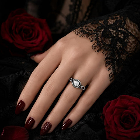Sterling Silver 10K 14K 18K Gold Custom Engraved Moissanite Engagement Wedding Ring Halloween Gift