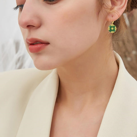 14K Gold Plated Natural Jade  Earrings for Women Good Fortune Jewelry Birthday Mother's Day Gifts