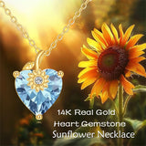 10K 14K 18K Yellow Gold Heart Birthstone Sunflower Pendant Necklace