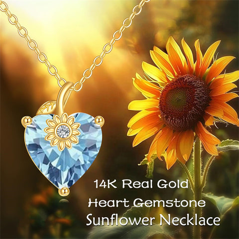 10K 14K 18K Yellow Gold Heart Birthstone Sunflower Pendant Necklace
