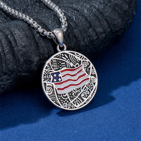 Sterling Silver American Flag Football Basketball Soccer Volleyball Tennis Baseball Pendant Necklace