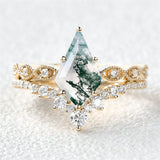 Sterling Silver 10K 14K 18K Gold Personalize Engraved Moss Agate Engagement Rings for Women