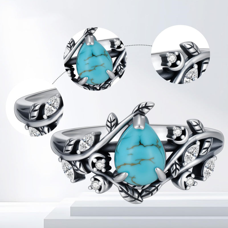 14K Gold Plated Turquoise Ring Western Jewelry Anniversary Birthday Gift for Women