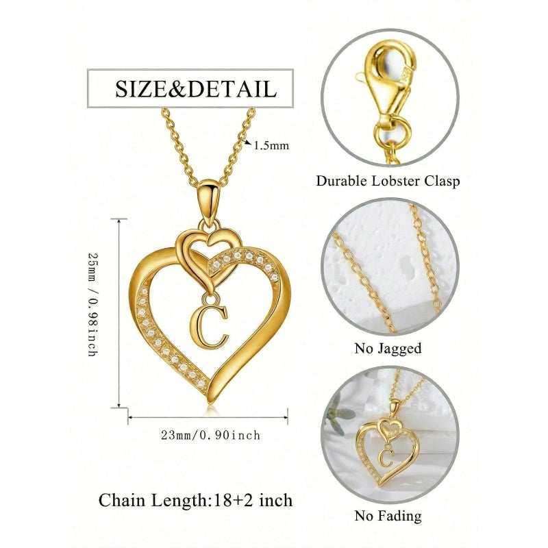 Heart Initial A-Z Pendant Necklace for 14K Gold Plated Women Initials Jewelry Gifts