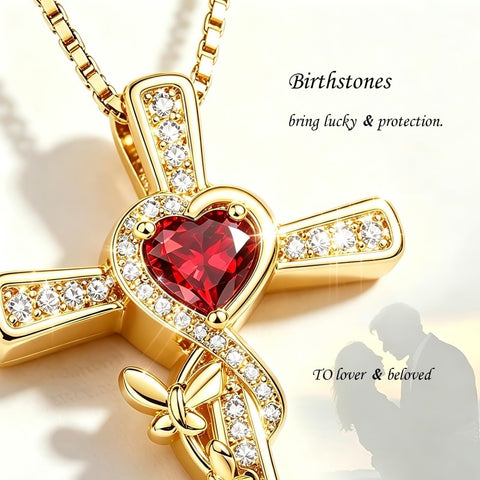 14K Gold Plated Birthstone Butterfly  Cross Pendant Necklace Anniversary Birthday for Her