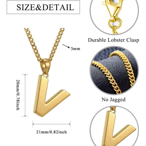 Initial Pendant Necklace 14K Gold Plated with Cuban Chain